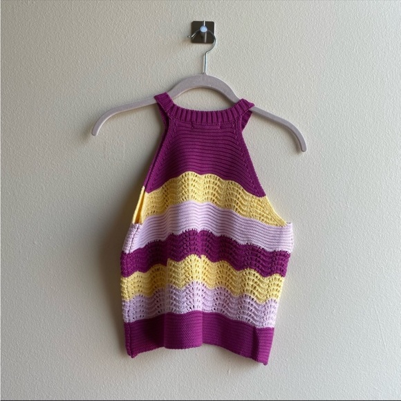 BCBG Pink & Yellow Striped Crocheted Knitted Halter Tank - Picture 2 of 4